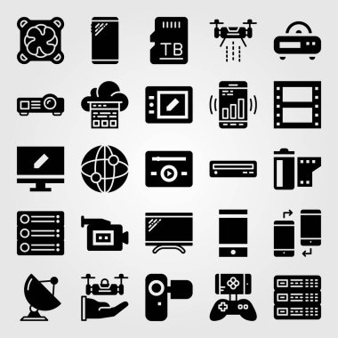 Teknoloji vektör Icon set. bellek, kamera, internet ve camcoder