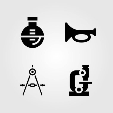 Eğitim Icons set. Vektör çizim Pusula, trompet, şişesi ve mikroskop