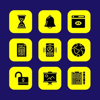 Temel vektör Icon set. Pano, gezegen, smartphone ve sunum