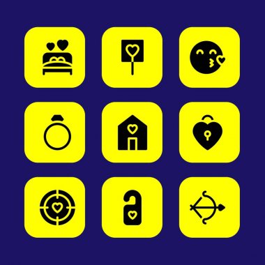 Sevgililer günü vektör Icon set. ark, aşk yatak, sevgi ve aşk dnd