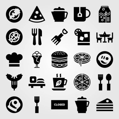 Restoran vektör Icon set. havuç, sosis, kokteyl ve dondurma