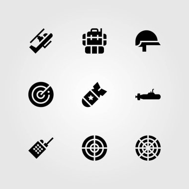 Silah vektör Icon set. kask, AIM, sırt çantası ve helikopter