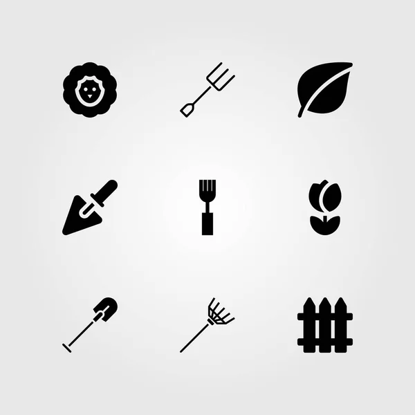 Zahradní vektor sadu ikon. plot, ovce, list a lopata — Stockový vektor