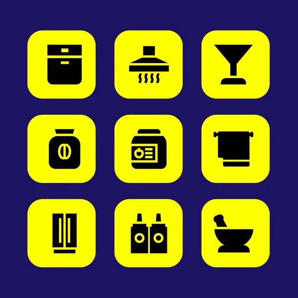 Mutfak vektör Icon set. kokteyl, buzdolabı, soslar ve havlu — Stok Vektör