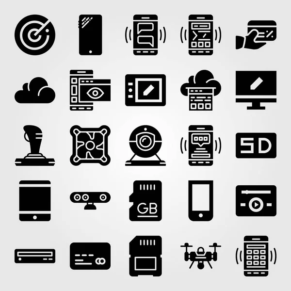 Technologie Vector Icon Set Koeler Monitor Webcam Creditcard — Stockvector