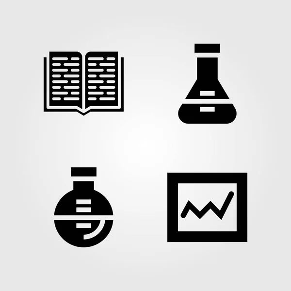 Eğitim Icons Set Vektör Çizim Flask Analytics Açık Kitap — Stok Vektör