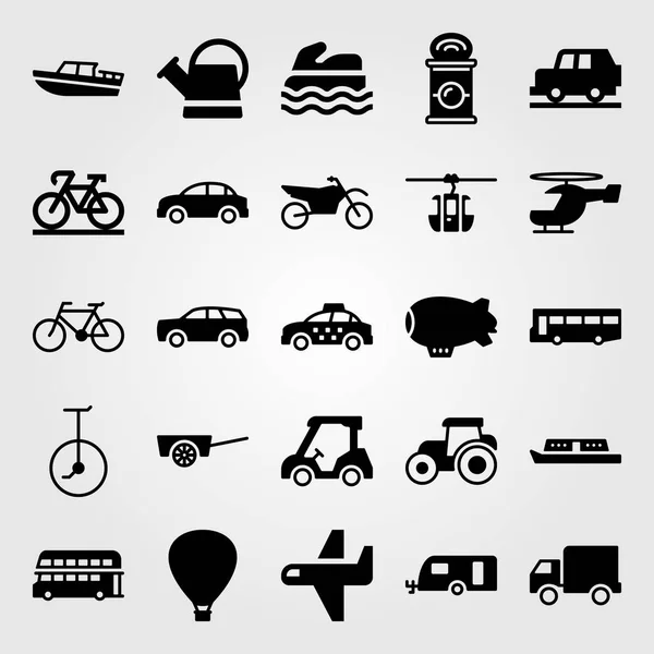 Conjunto Iconos Vector Transporte Golf Tractor Avión Zeppelin — Vector de stock