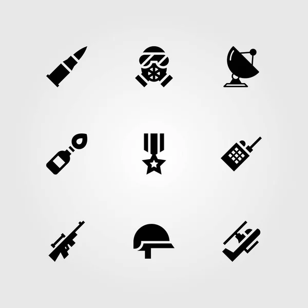 Wapen vector icon set. Walkie talkie, rifle, sniper en helm — Stockvector