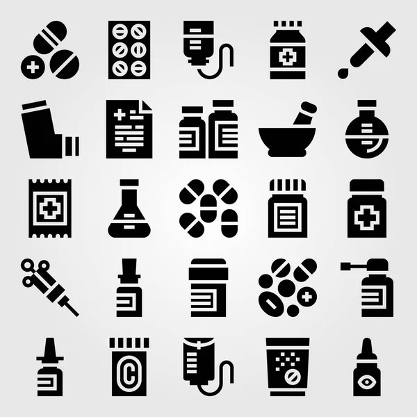 Conjunto de iconos de vector médico. medicamento, jeringa, frasco y pipeta — Vector de stock