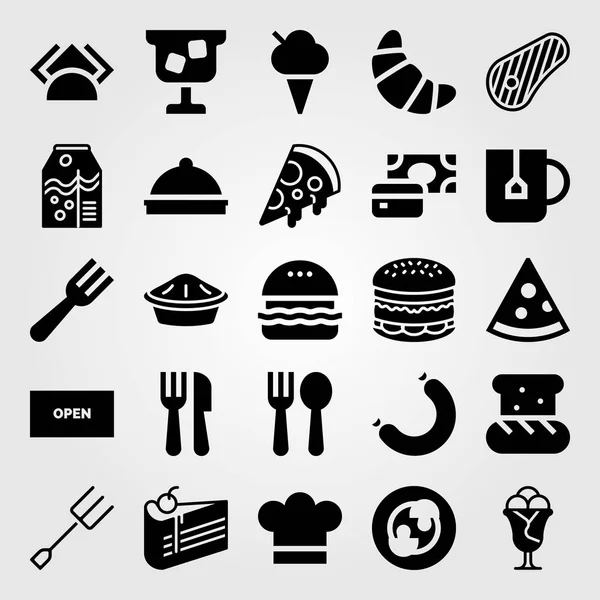 Restoran vektör Icon set. portakal suyu, cheef, çay bardağı ve açık