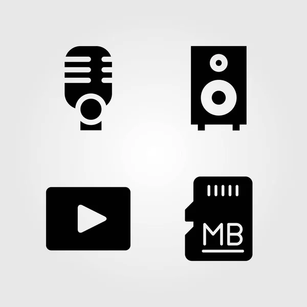 Conjunto de ícones multimídia. Memória de ilustração vetorial, alto-falante, microfone e player de vídeo —  Vetores de Stock