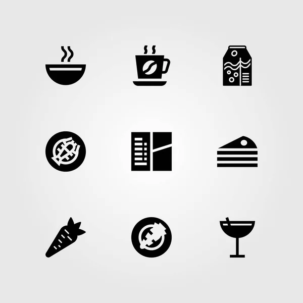 Набор векторных значков ресторана. суп, апельсиновый сок, чашка кофе и лобстер — стоковый вектор