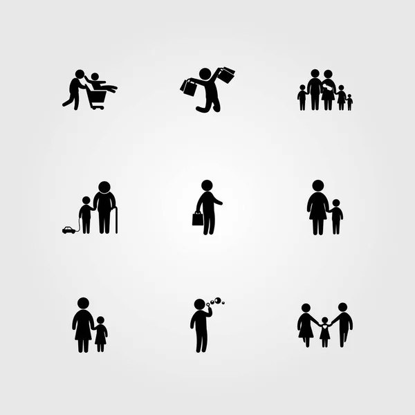 Mens Pictogrammenset Vector Kind Kleinzoon Moeder Grote Familie — Stockvector