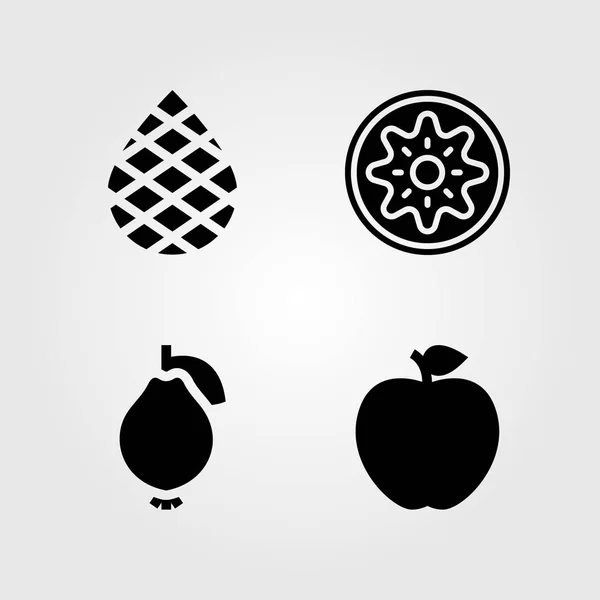 Frutas Verduras vector icono conjunto. guayaba, kiwi, palma y manzana — Vector de stock