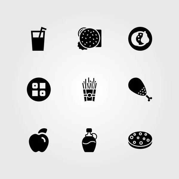 Alimentos y bebidas vector icono conjunto. hamburguesa, galleta, pierna de pollo y almíbar — Archivo Imágenes Vectoriales