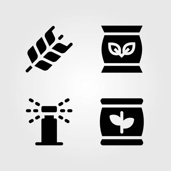 Conjunto de ícones de jardim. Ilustração do vetor trigo, fertilizante e polvilhe — Vetor de Stock
