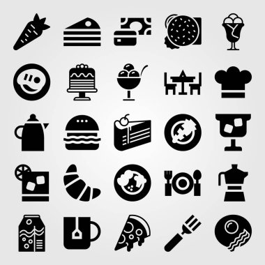 Restoran vektör Icon set. cheef, havuç, kek ve pasta