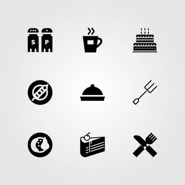 Restoran vektör Icon set. Çatal, şiş, pasta ve çay