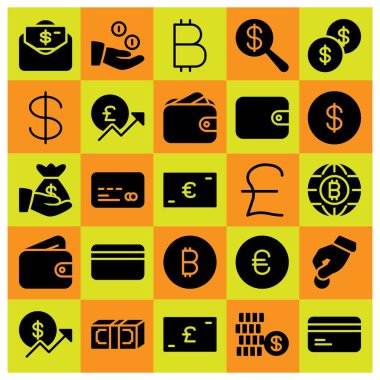 Para simge vektör ayarlayın. para çantası, sikke, Polonya Zlotisi ve euro