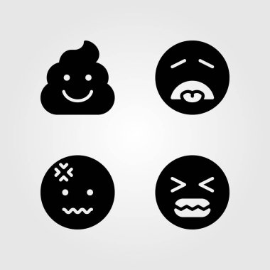 Duygular Icon set vektör. baş ağrısı, tiksinti, öfkeli ve kaka