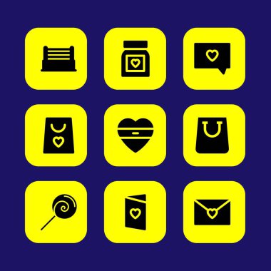Sevgililer günü vektör Icon set. Sevgililer günü, aşk kartı, tr posta ve aşk hapları