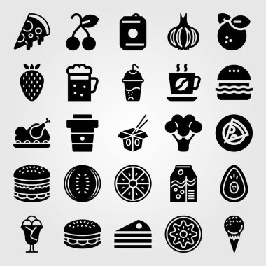 Yiyecek ve içecekler Icon set vektör. çilek, avokado, suyu ve meşrubat