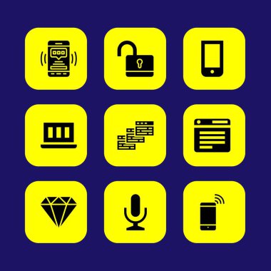 Temel vektör Icon set. tarayıcı, mikrofon, kilit ve elmas