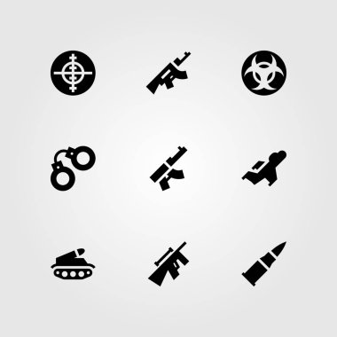 Silah vektör Icon set. silah, tank, biohazard ve keskin nişancı