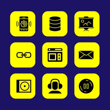 Temel vektör Icon set. Kompakt disk, posta, akıllı telefon ve kulaklık