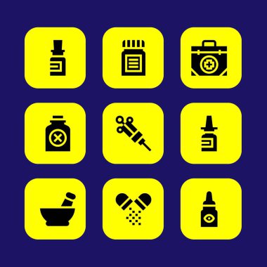 Tıp vektör Icon set. harç, tıp, şişe ve şırınga