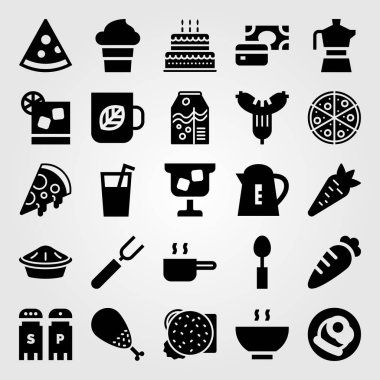 Restoran vektör Icon set. doğum günü pastası, dondurma, havuç ve pan