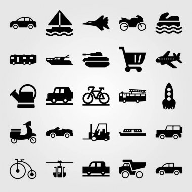 Ulaşım vektör Icon set. pikap, pikap, forklift ve yelkenli