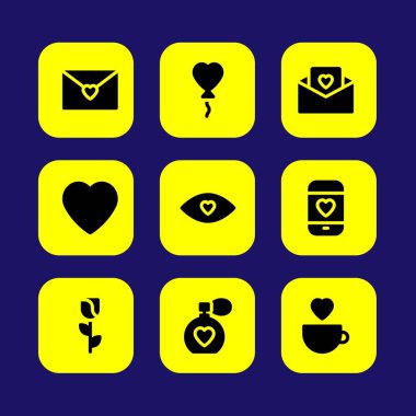 Sevgililer günü vektör Icon set. aşk Kupası, aşk parfüm, aşk mektubu ve aşk göz