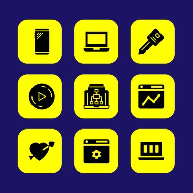 Temel vektör Icon set. tarayıcı, dizüstü bilgisayar, anahtar ve oyun