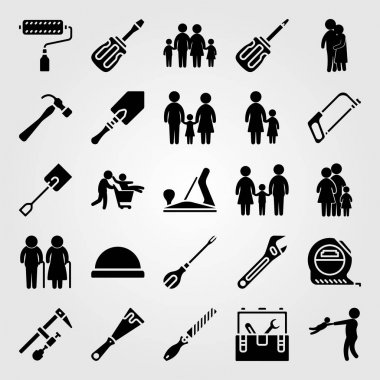 Araçlar simgesi vektör ayarlayın. çocuk, anne, araç kutusu ve anne