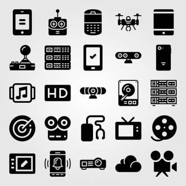 Teknoloji vektör Icon set. Tablet, dron, cep telefonu ve dard sürücü
