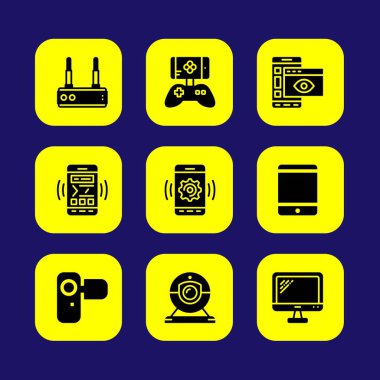 Teknoloji vektör Icon set. TV, tablet, oyun kumandası ve monitör