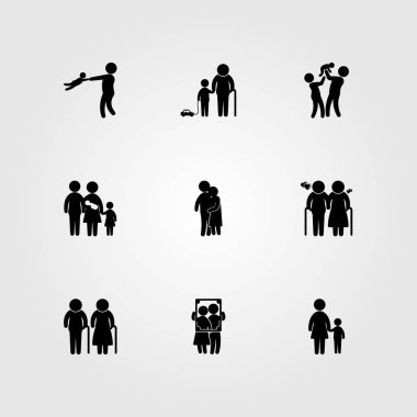 İnsanlar simge vektör ayarlayın. portre, sarılma, baba ve anne ile oğlu