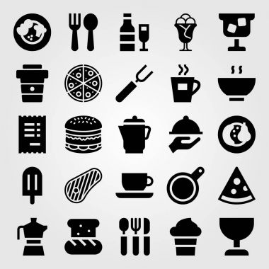 Restoran vektör Icon set. Fatura, çay bardağı, şarap ve Kupası
