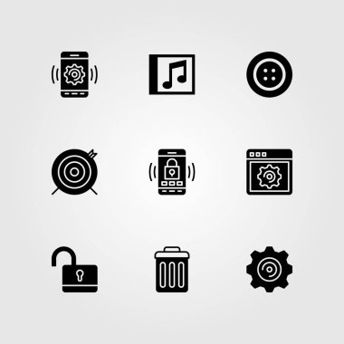 Temel vektör Icon set. kilit, çöp kutusu, ayarları ve hedef