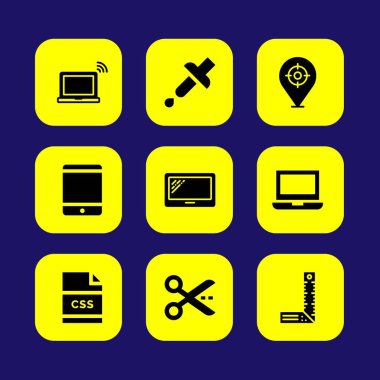 Web tasarım vektör Icon set. yer tutucu, tablet, dizüstü bilgisayar ve css