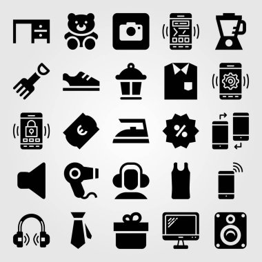 Alışveriş vektör Icon set. monitör, Danışma, yüzde ve bilet