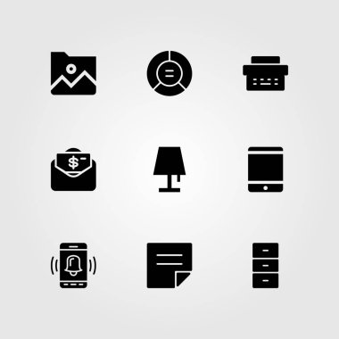 İş vektör Icon set. Not, klasör, dairesel grafik ve kabine