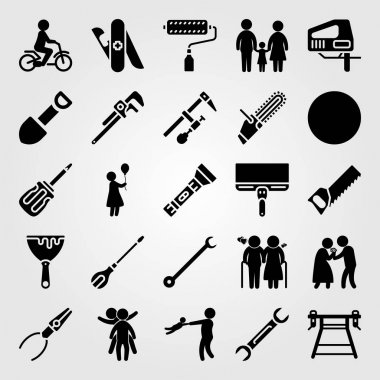 Araçlar simgesi vektör ayarlayın. tornavida, iş brench, somun anahtarı ve sevgi