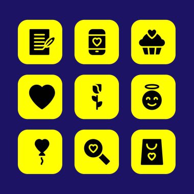 Sevgililer günü vektör Icon set. Angel, Sevgililer günü, alışveriş çantası ve kalp