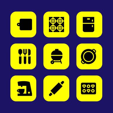 Mutfak vektör Icon set. paella, buzdolabı, kalıp ve soba