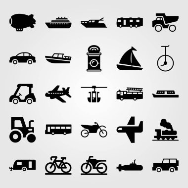 Ulaşım vektör Icon set. Golf araç, yat, can ve kamyon