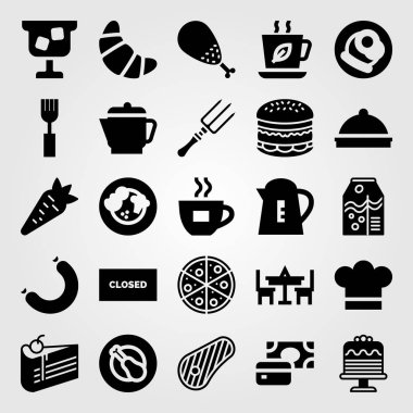Restoran vektör Icon set. havuç, çay bardağı, pasta ve meyve suyu
