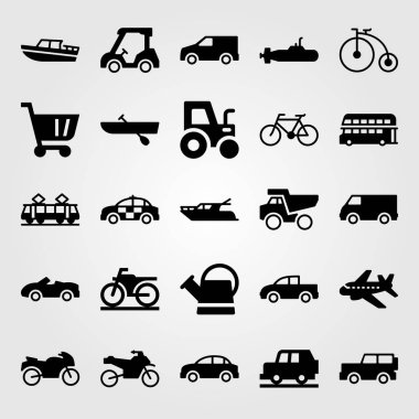 Ulaşım vektör Icon set. Uçak, pikap, can ve kürek