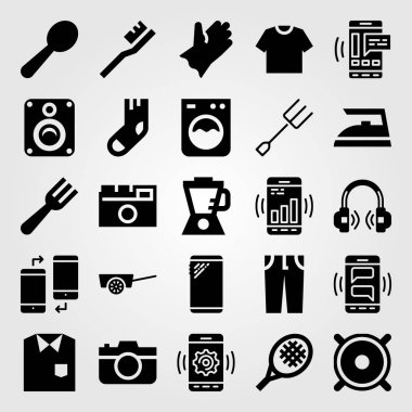 Alışveriş vektör Icon set. Smartphone, gömlek, blender ve fotoğraf kamera